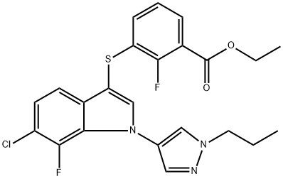 Asid Benzoig, 3-[[6-chloro-7-fluoro-1-(1-propyl-1H-pyrazol-4-yl){ {8}}H-indol-3-yl]thio]-2-fluoro-, Ethyl Ester (ACI) Rhif CAS: 1782070-73-8